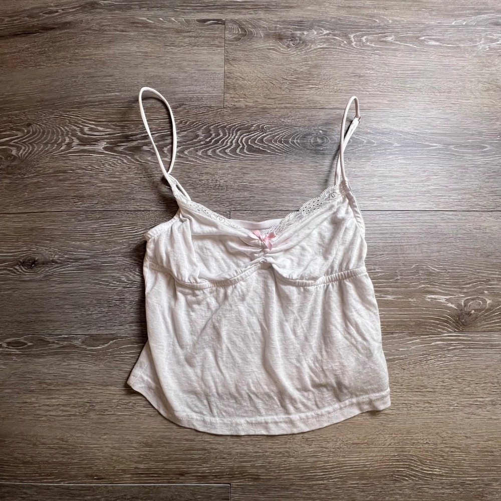 Edikted Camisole Top Womens Small White Lace Trim Bow Y2K Coquette Cami